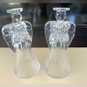 VINTAGE MCM Mikasa Lead Crystal Angel Candlesticks Candle Holders Set PAIR RARE